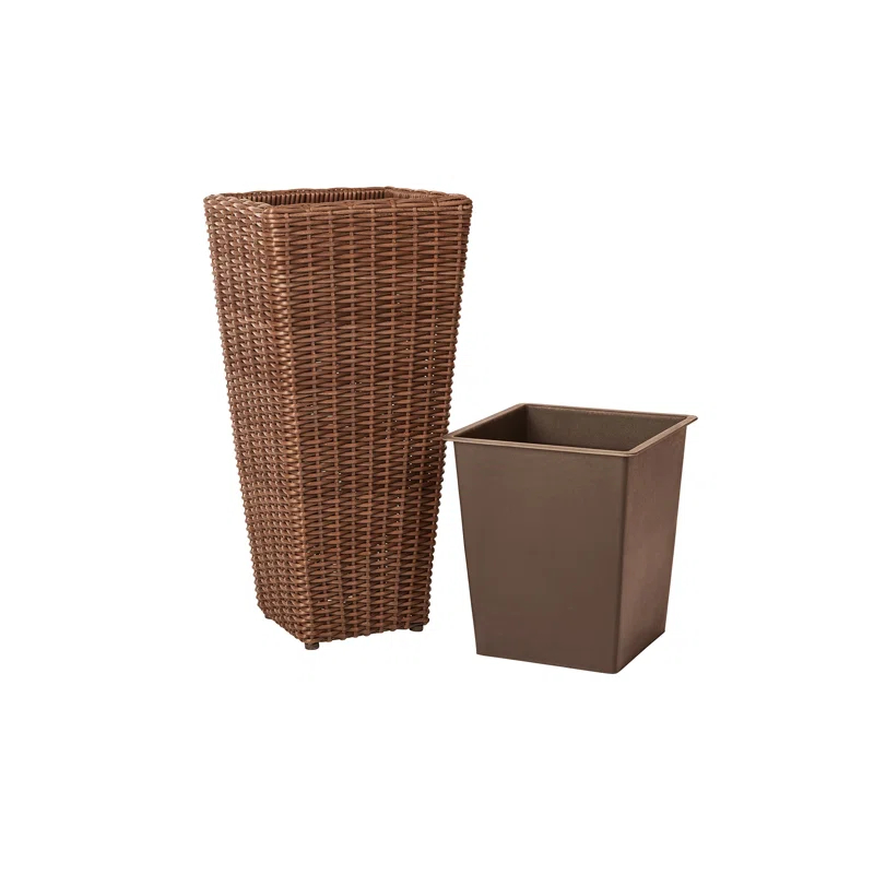 PatioSense Alto Balkene Home Alto Wicker Planter with Liners ,Tall Plant Decor Box for Outdoors - Mocha - Pack of 2