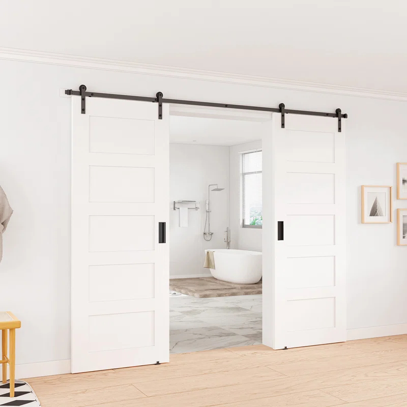 LAZ Black Steel Double Door Barn Door Hardware Kit Standard Double (NOT INCLUDE DOORS)