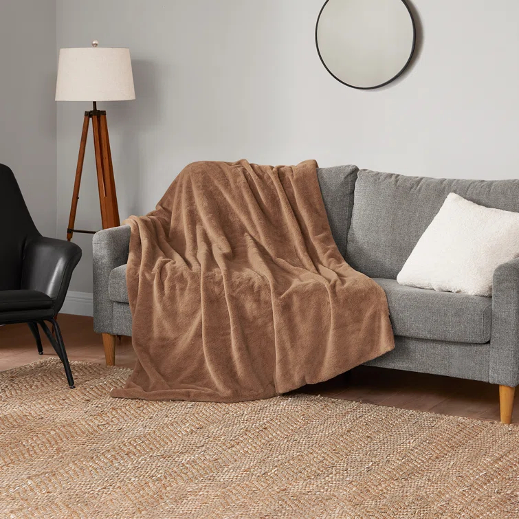 Lucky Brand Lucky Brand Reversible Solid Rabbit Mink Faux Fur Luxurious & Soft Thow Blankets - 50" x 70"