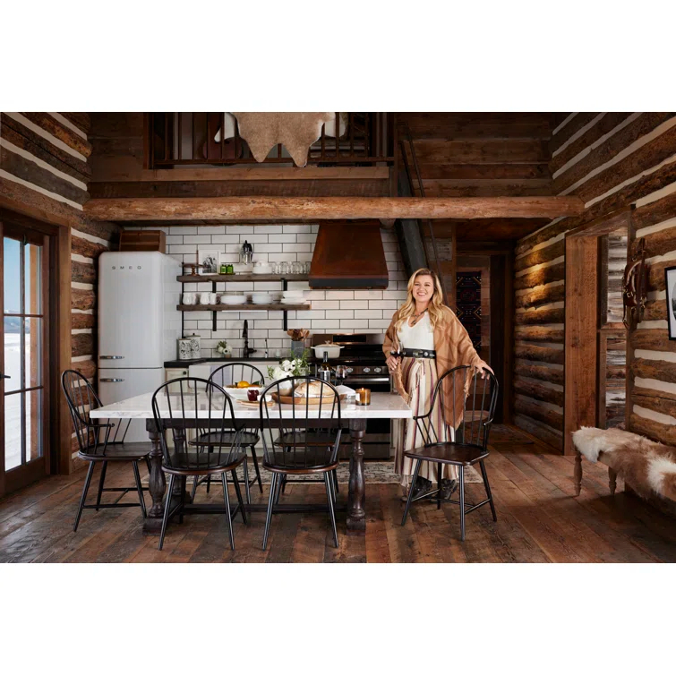 Kelly Clarkson Home Concert Marble Top Dining Table in White and Weathered Espresso