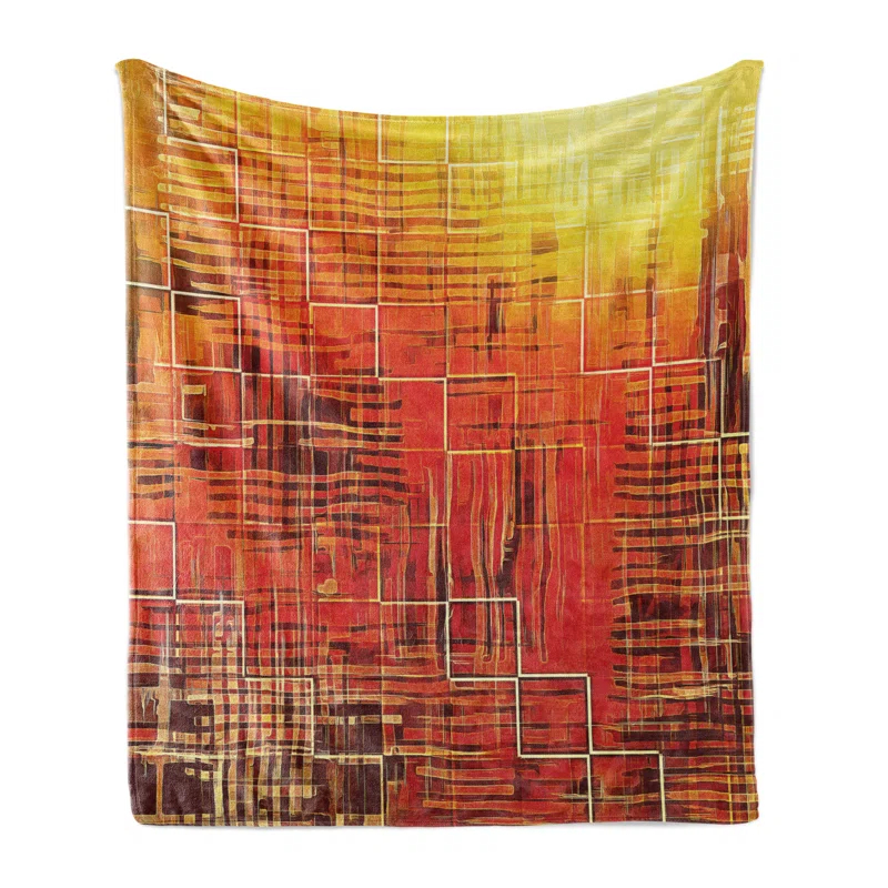 Ambesonne Ambesonne Orange Fleece Throw Blanket Grunge Retro Mosaic Burnt Orange and Maroon