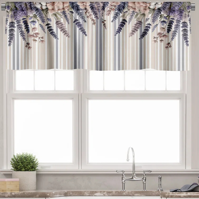 Ambesonne Ambesonne Lavenders Valance Pack of 2 Modern Vertical Stripes Pale Mauve Dark Indigo
