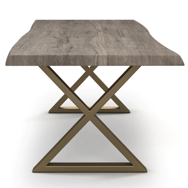 Sandblasted Grey Acacia Wood & Brass 92" Dining Table