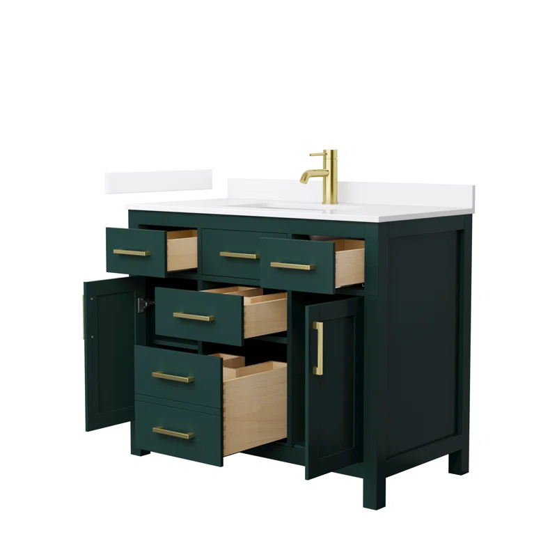 Wyndham Collection Beckett 42" Freestanding Single Bathroom Vanity with Quartz Top