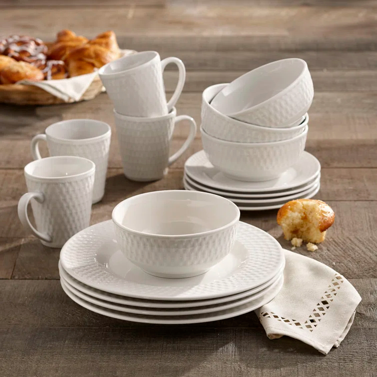 Elle Decor Juliette 16 Piece Porcelain China Dinnerware Set - Service for 4