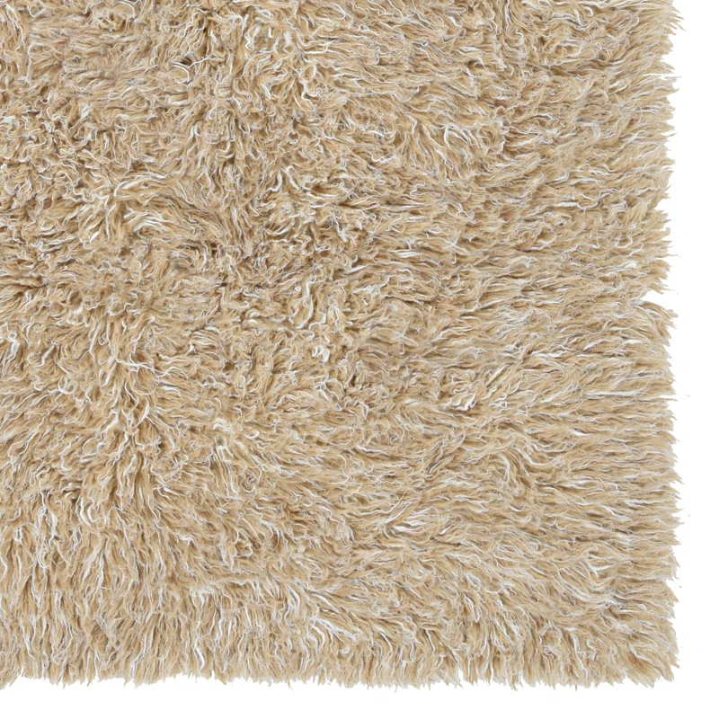 Aalish Flokati Wool Shag Hand Loomed Tan & Cream Rug