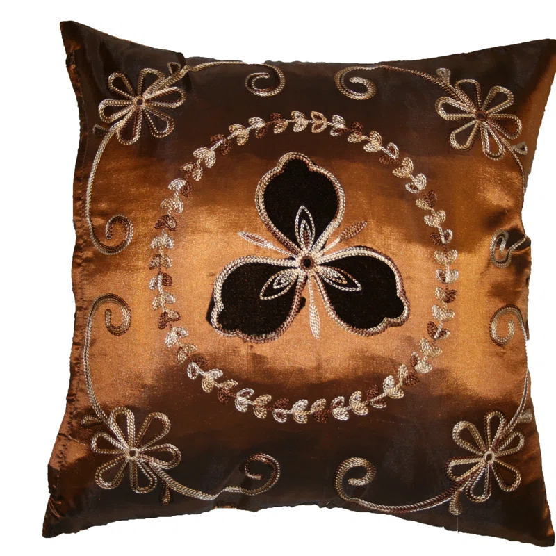 Violet Linen Silky Ornate Embroidered Velvet Floral Reversible Pillow Cover