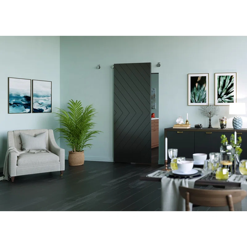 Renin 88'' Solid + Manufactured Wood Paneled Painted without Installation Hardware Kit Barn Door