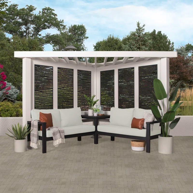 Backyard Discovery Backyard Discovery Ridgedale 12' x 8' Modern Galvanized Steel Cabana Corner Pergola with Shade Sail Canopy and Conversation Seating