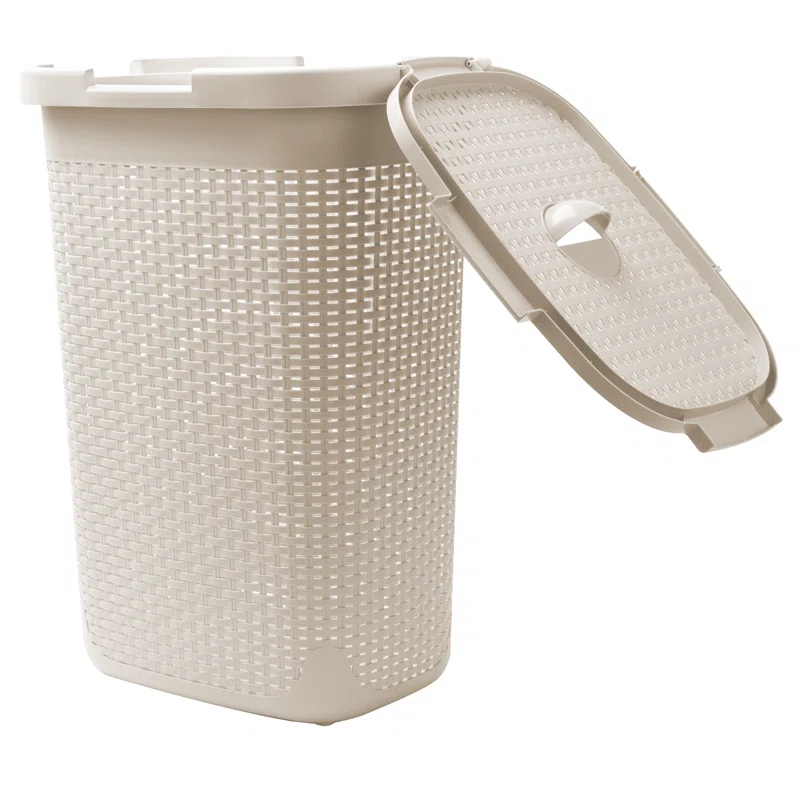 Mind Reader Mind Reader 50L Slim Laundry Hamper, Clothes Basket, Lid, Wicker Design, Plastic