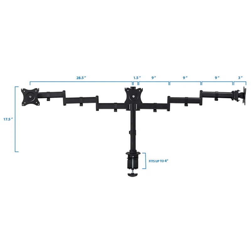 Mount-it Mount-It Full Motion Triple Monitor Mount 3 Screen Desk Stand Fits 13 - 27 in. Computer Monitors