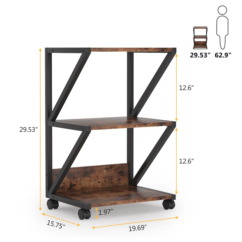 TribeSigns 3-Tier Rolling Printer Cart Under Desk Storage with Storage for Home Office
