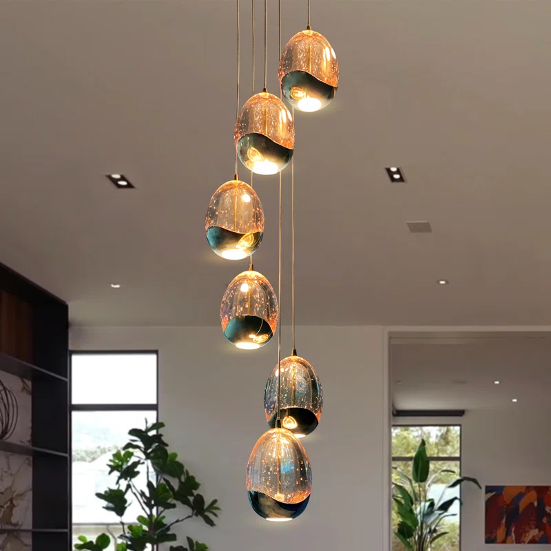 VONN Lighting Venezia 7-Light Pendant Height Adjustable ETL Certified LED Teardrop Chandelier, Globe Glass Shades