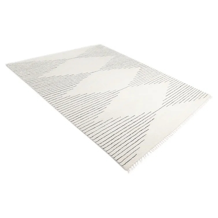 Handmade Ivory Wool 9' x 12' Rectangular Area Rug