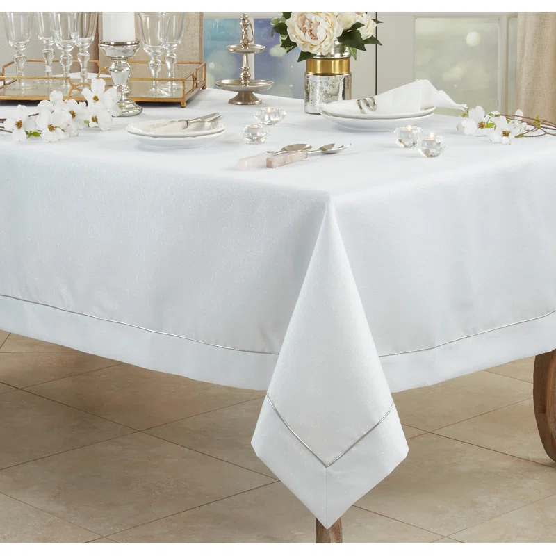 Saro Bourget Collection Shimmering Tablecloth with Piping Detail