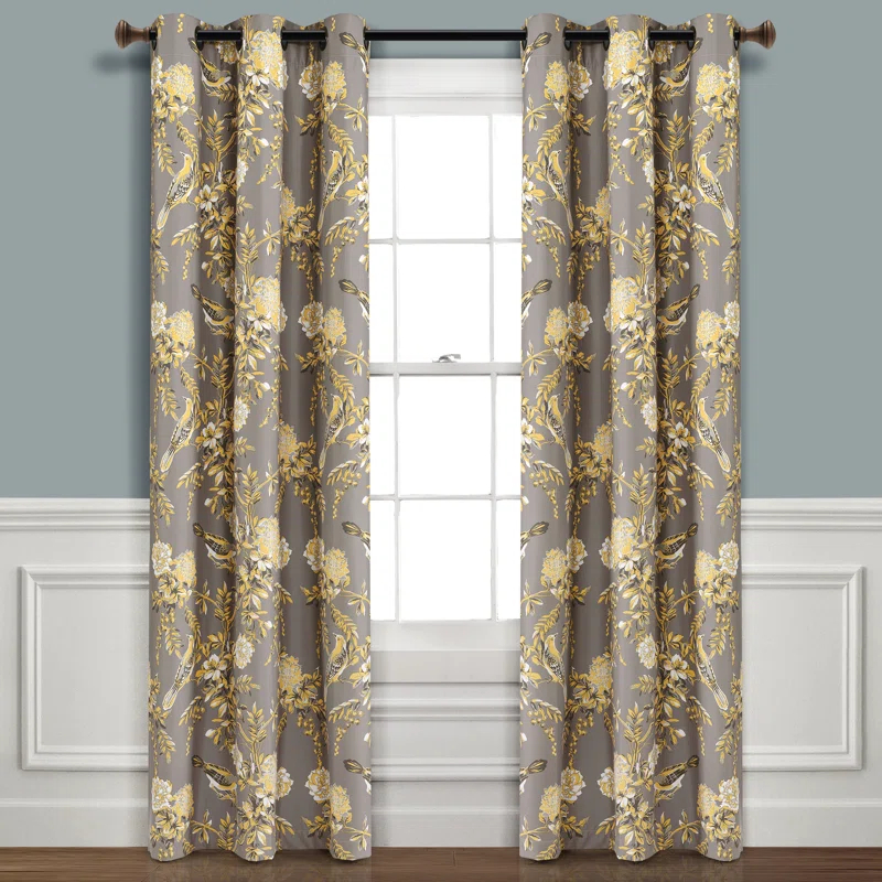 Lush Decor Farmhouse Bird And Flower Polyester Curtain Pair (Set of 2)