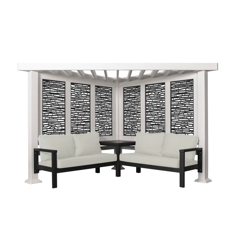 Backyard Discovery Backyard Discovery Ridgedale 12' x 8' Modern Galvanized Steel Cabana Corner Pergola with Shade Sail Canopy and Conversation Seating