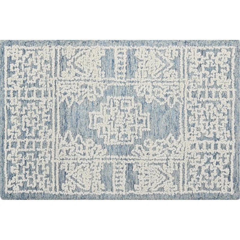 Hardanger Oriental Hand Tufted Wool Area Rug in Denim/White