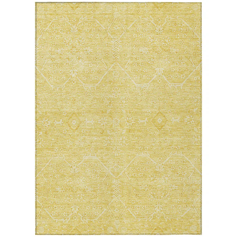 Machine Washable Indoor/Outdoor Claudian ACN1224 Gold Rug