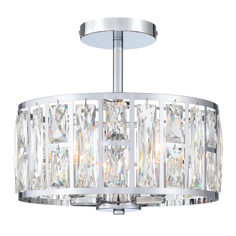 Mercer41 Kyersten 12" 3-Light Crystal Semi Flush Mount