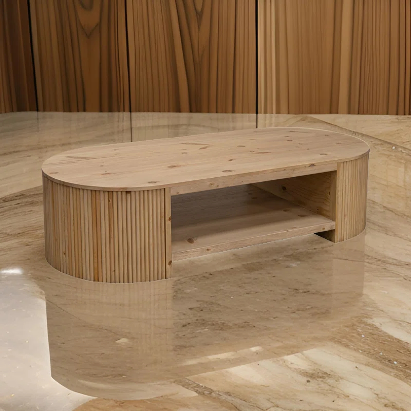 Benjara Izya 74 Inch Cocktail Coffee Table, Reeded Fluted Base, Brown Solid Wood