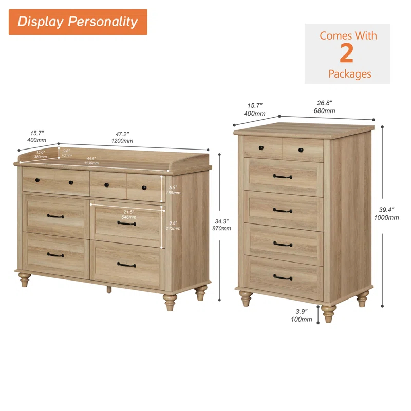 One Allium Way® 2 Piece Dresser Set - -Include One 5 Drawer Dresser & One 6 Drawer Dresser