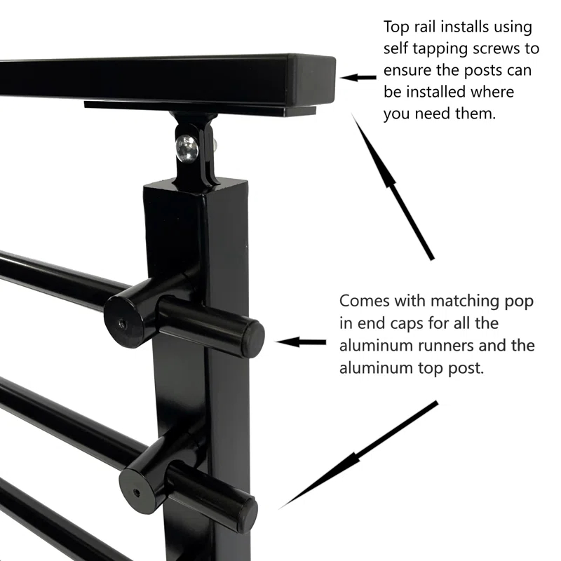 Concept Fusion Modern Horizontal Adjustable Railing Banister System for Staircases Balconies and Decks Complete Guard Railing Kit