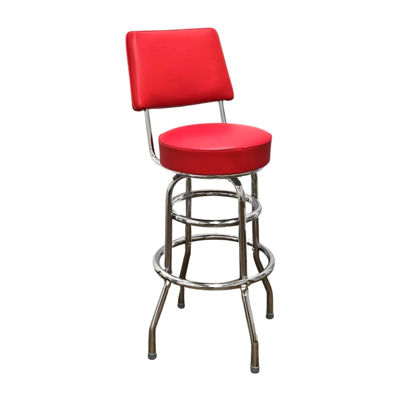 Richardson Seating Retro Home Double Ring Upholstered Swivel Bar Stool with Back