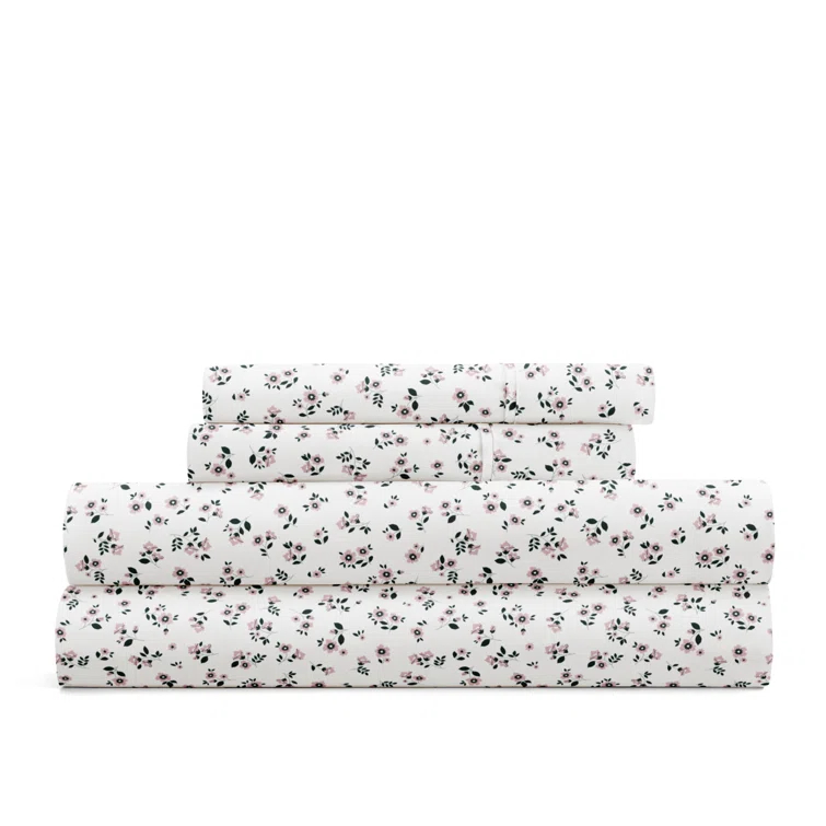 IEnjoy Home 4 Piece Sheet Set Patterned Microfiber Ultra Soft Bedding in Floral Dream