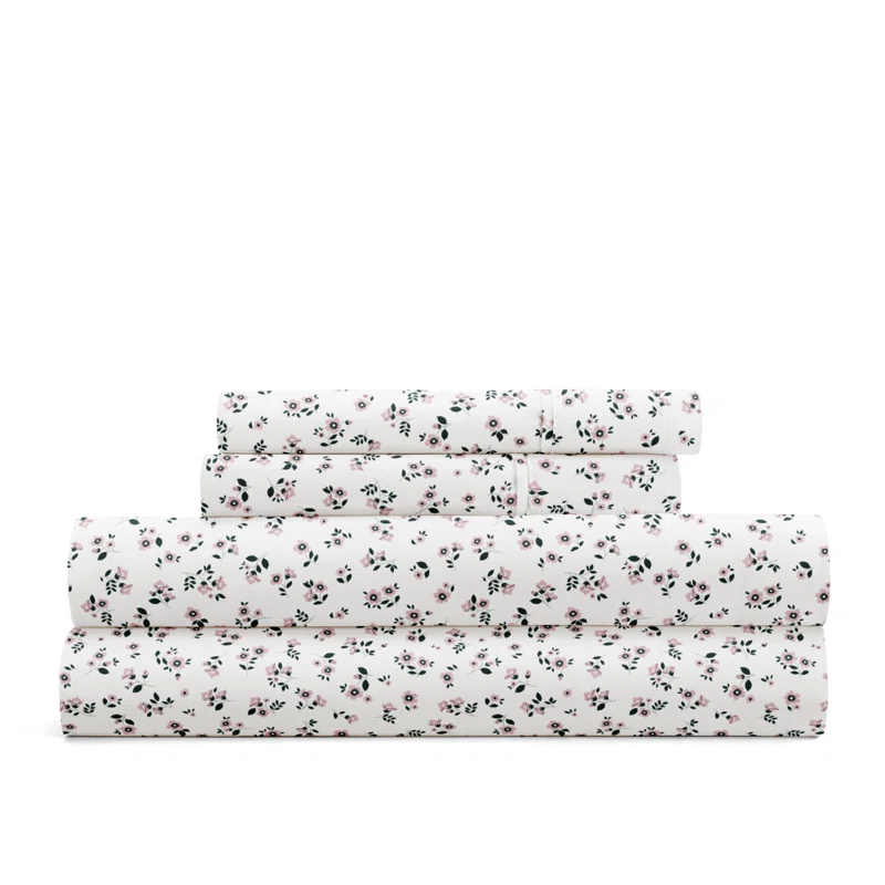 IEnjoy Home 4 Piece Sheet Set Patterned Microfiber Ultra Soft Bedding in Floral Dream