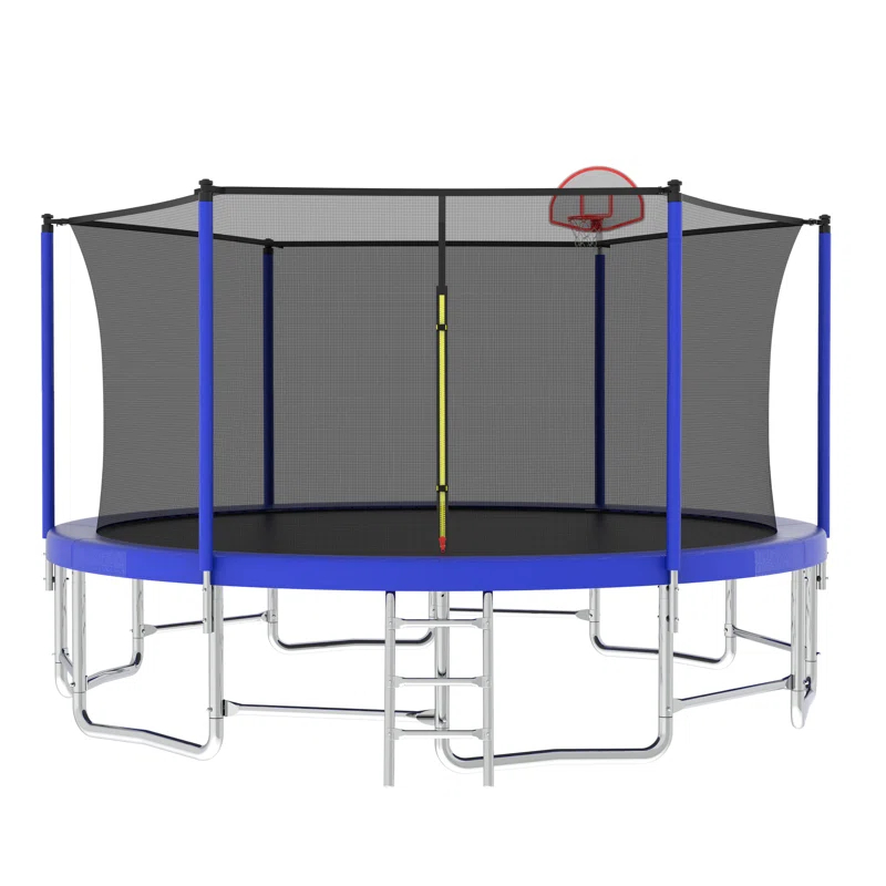 Excellent Future 16FT Trampoline With Balance Bar  And  Basketball Hoop And Ball, ASTM Approved Reinforced Type Outdoor Trampoline With Enclosure Net