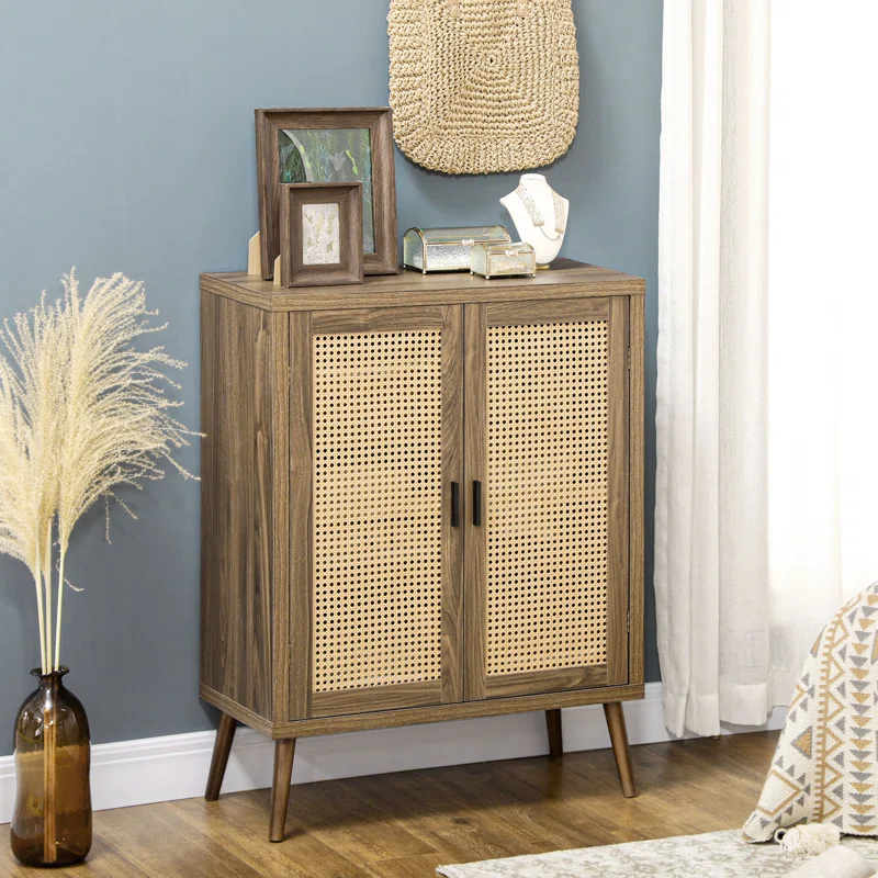 Bayou Breeze HOMCOM Sideboard Buffet Cabinet With Rattan Doors, Brown