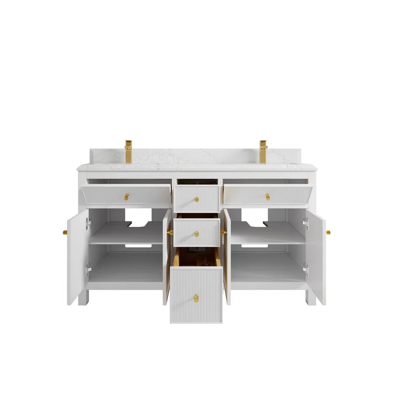 Everly Quinn 60'' Double Bathroom Vanity with Quartz Top