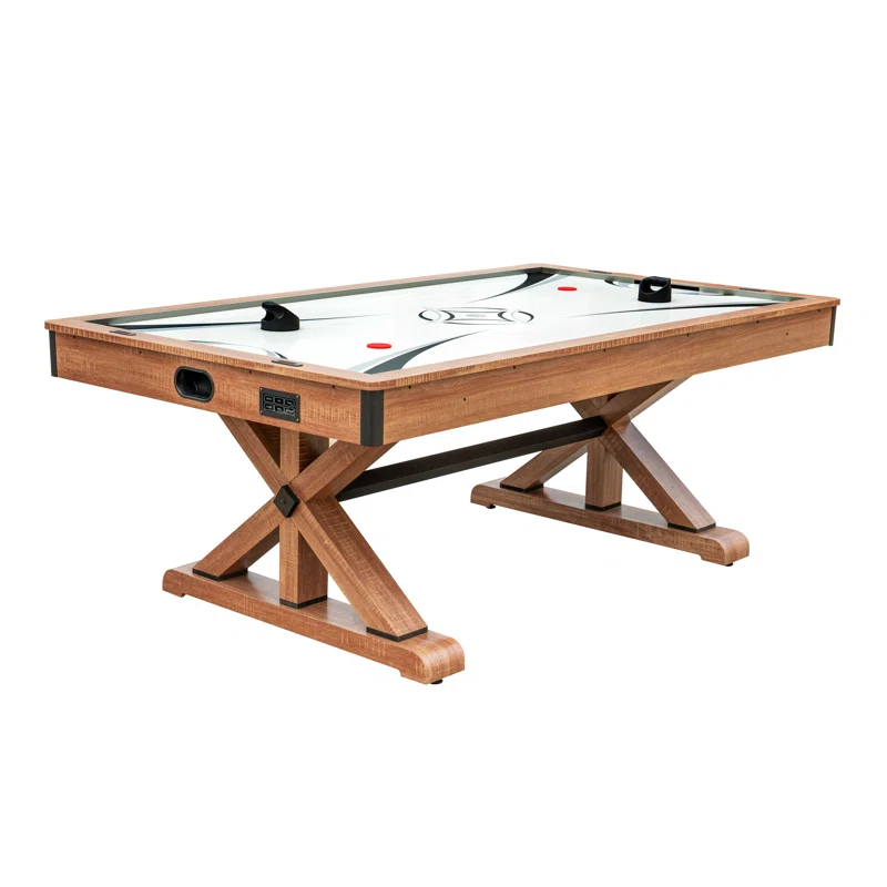 Hathaway Daulton 7 Ft Air Hockey Table for Family Game Room - With LED Scoring, Commercial-Grade Blower, X-Pattern Support Base, Ergonomic Strikers & Pucks - White Oak Finish