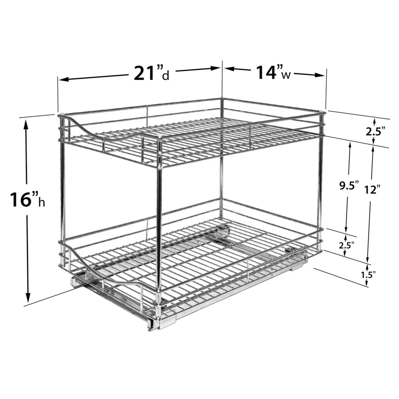 LYNK PROFESSIONAL LYNK PROFESSIONAL Pull Out Cabinet Organizer (2 Tier) Slide Out Drawers for Kitchen, Chrome