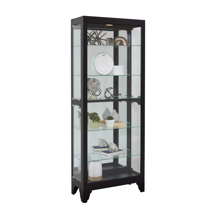 Greyleigh™ Flagg Lighted Gallery Style 5 Shelf Curio Cabinet in Onyx Black