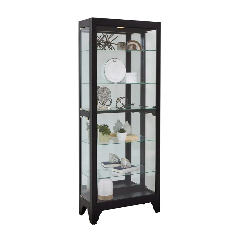 Greyleigh™ Flagg Lighted Gallery Style 5 Shelf Curio Cabinet in Onyx Black