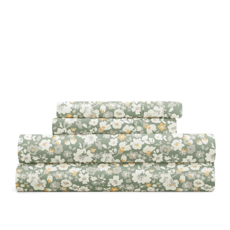 IEnjoy Home 4 Piece Sheet Set Patterned Microfiber Ultra Soft Bedding in Floral Dream