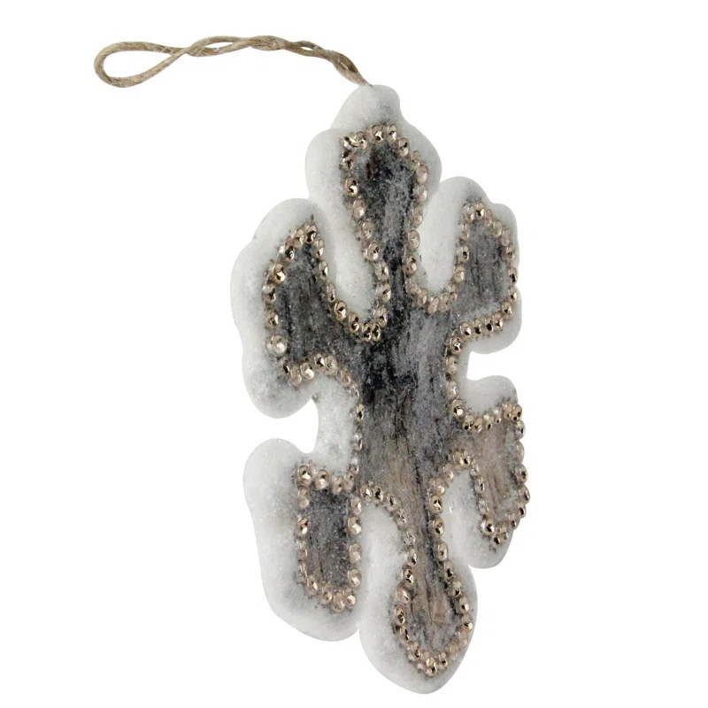 Northlight Seasonal 6.25" Brown and White Glittered Shatterproof Christmas Snowflake Ornament