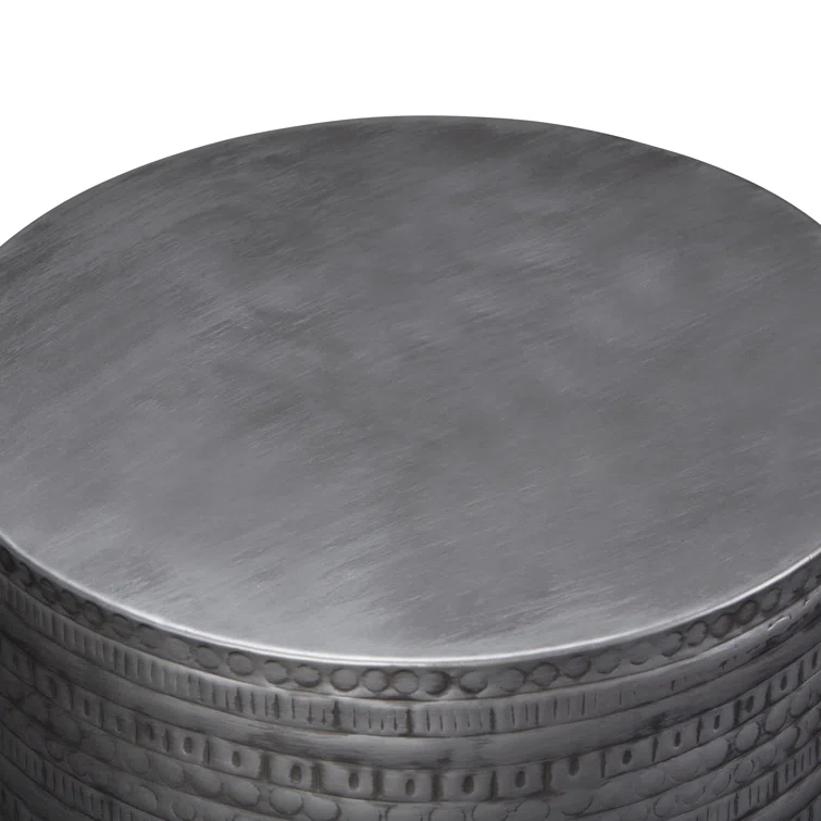 Simpli Home 15"W Metal Boho End Table with Drum Design and Textured Finish, Assembled