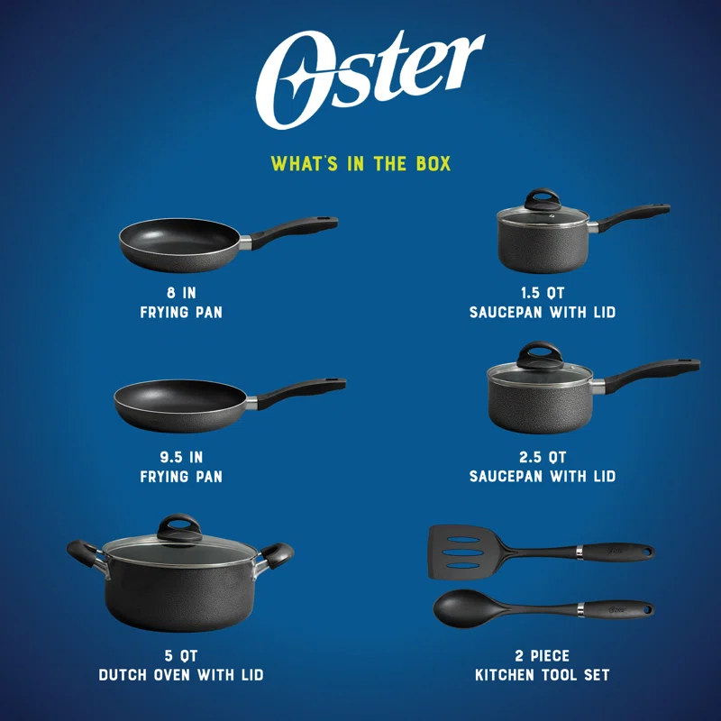 Oster Oster Clairborne 10 Piece Aluminum Cookware Set With Tools