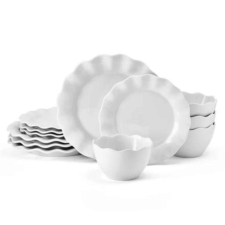 Fitz and Floyd Everyday White Scallop 12-Pc Dinnerware Set, Service For 4