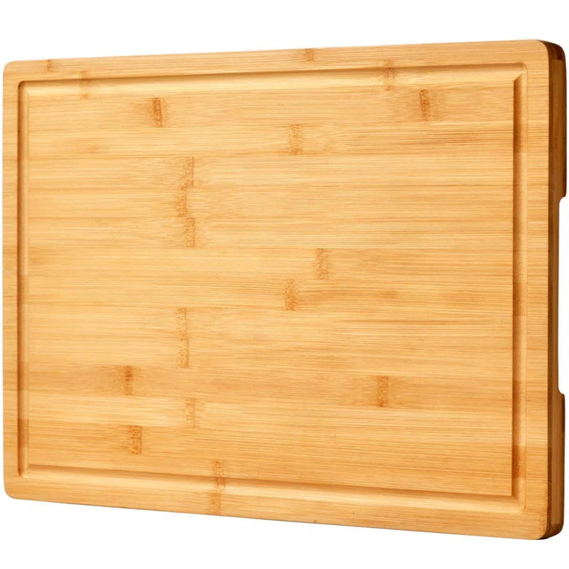 DILAND Bamboo Cutting Board For Kitchen, Large Wood Charcuterie Cheese Board, Wooden Chopping Block With Side Handles And Juice Grooves