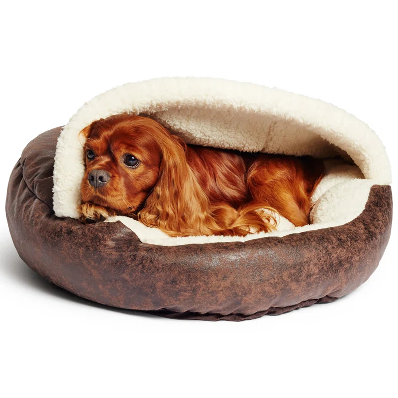 Tucker Murphy Pet™ Iowa Vegan Leather Deep Dish Cave Pet Hooded Dog Bed
