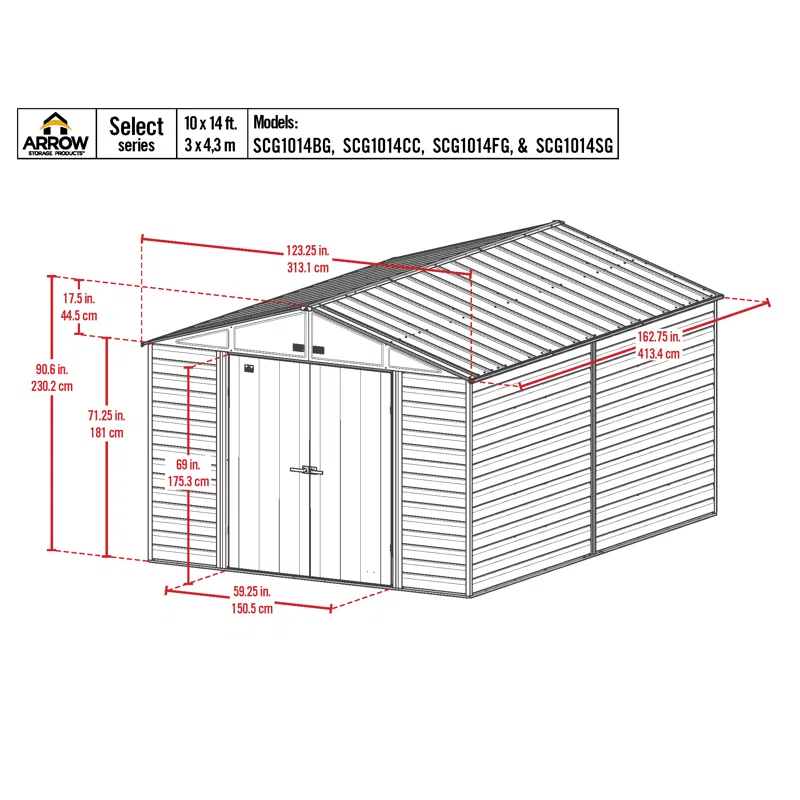 10 ft. W x 14 ft. D Steel Horizontal Storage Shed