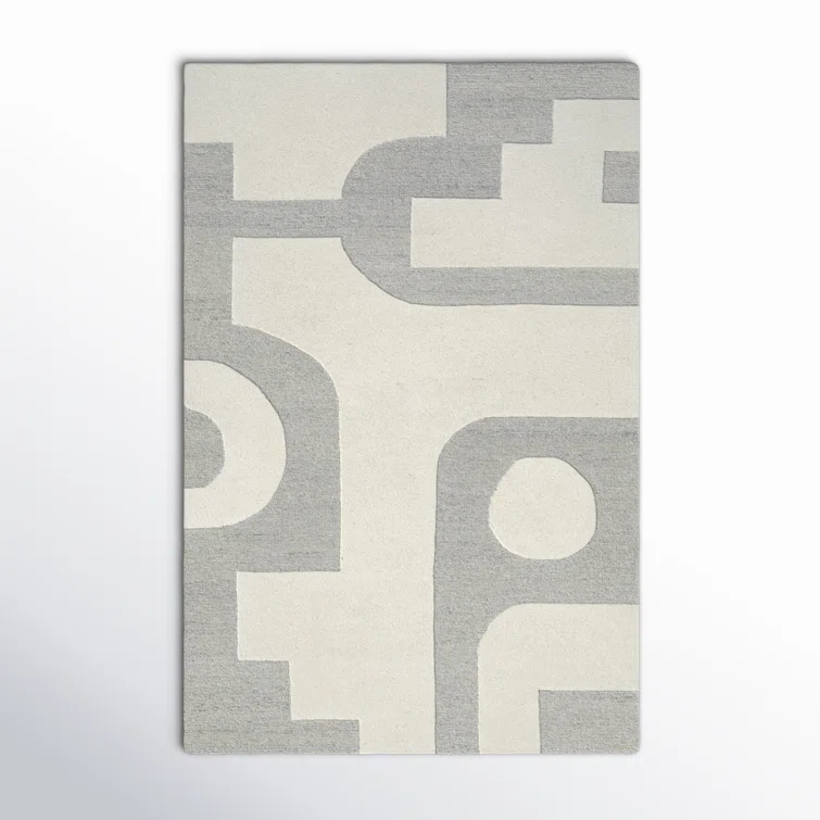 Wingrove Abstract Hand Tufted Wool Area Rug in Gray