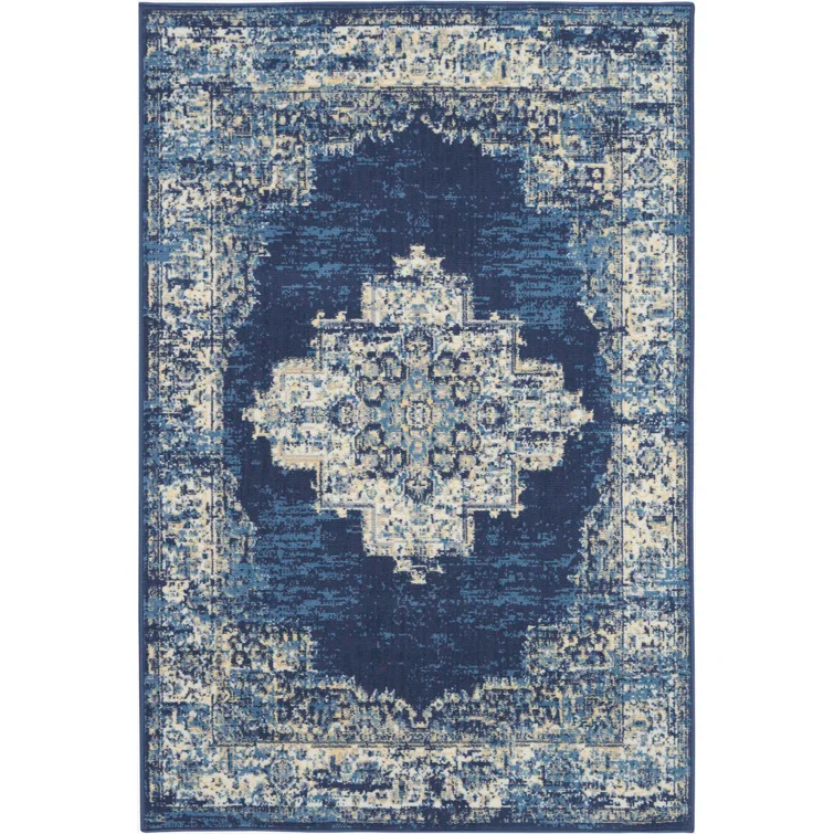 Charlton Home® Golter Grafix 5'3" X 7'3" Navy Blue Vintage Indoor Rug