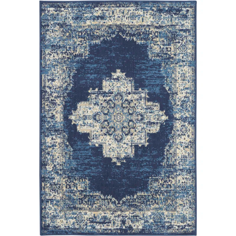 Charlton Home® Golter Grafix 5'3" X 7'3" Navy Blue Vintage Indoor Rug