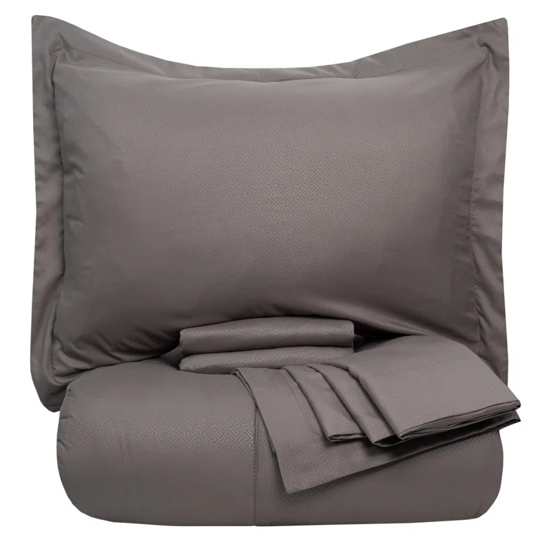 Sweet Home Collection Greek Key Embossed Bed in A Bag Comforter Set