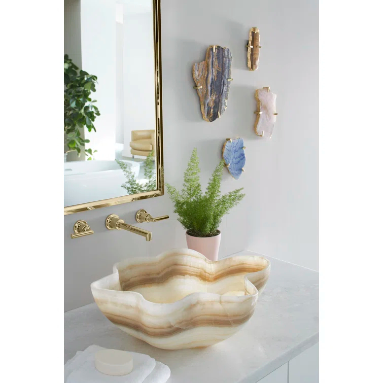 Rose Quartz Gem Wall Tile with Brass Setting